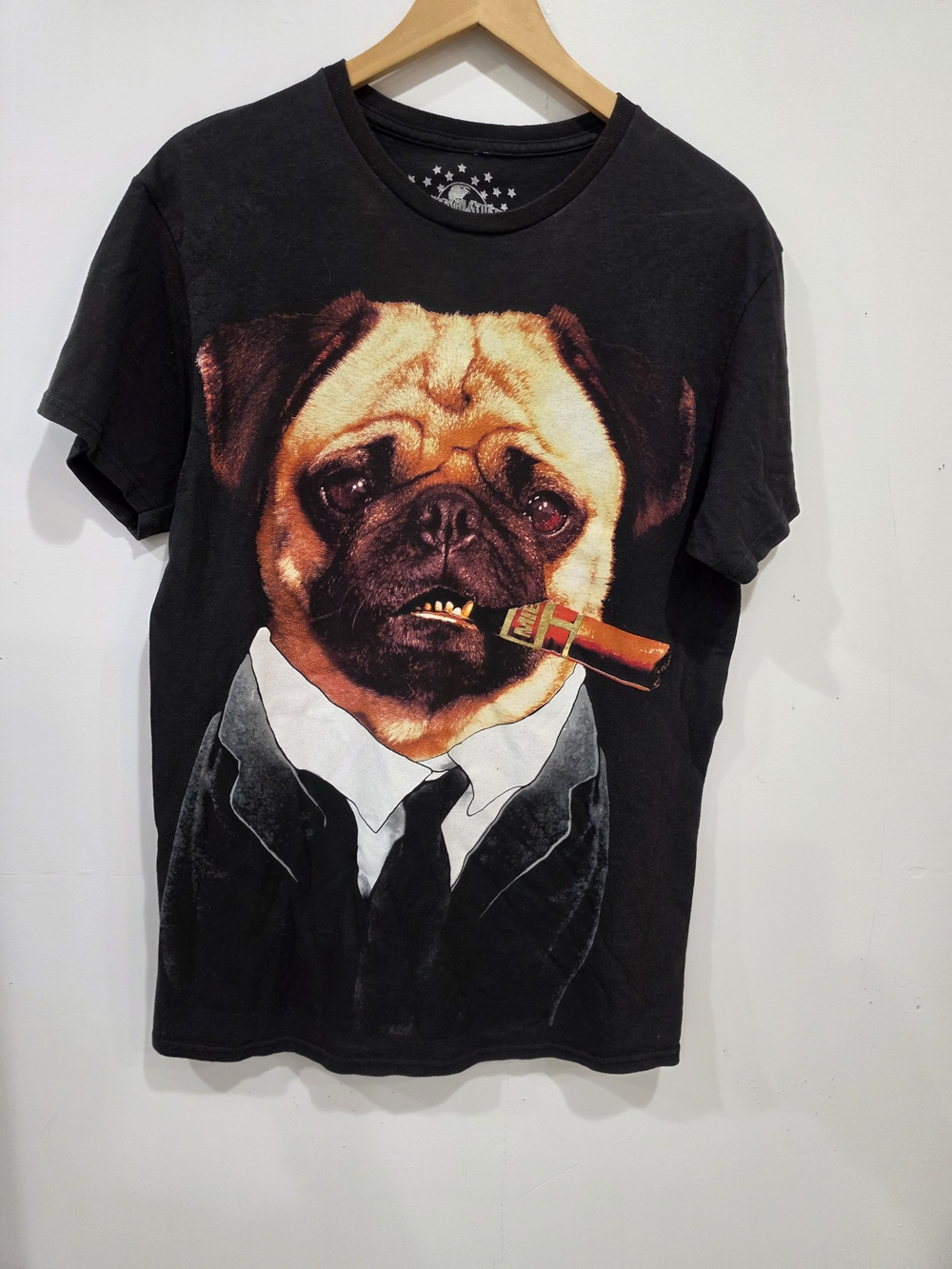 Universal Studios MIB Black T-Shirt with Brown Pug and Cigar Graphic Size M